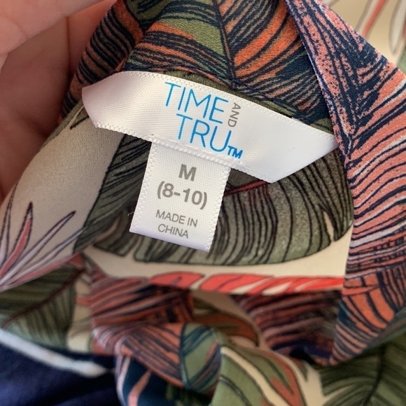 Time and Tru Tropical Bay Leaf Kimono with Pockets 8/10 beach cover up green - Picture 2 of 10